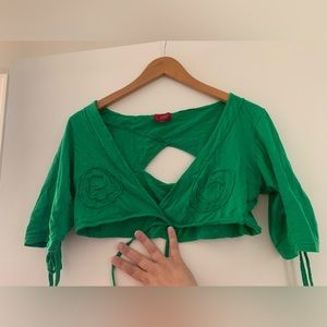 Green wrap crop top with keyhole back